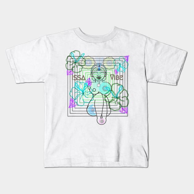 Psychedelic Issa Vibe Spacey Earth Girl (kawaii green bg, green and pink variation) Kids T-Shirt by VantaTheArtist